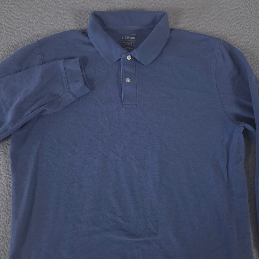 LL Bean Polo Shirt Men L Blue Premium Double L Long-Sleeve Without Pocket Cotton
